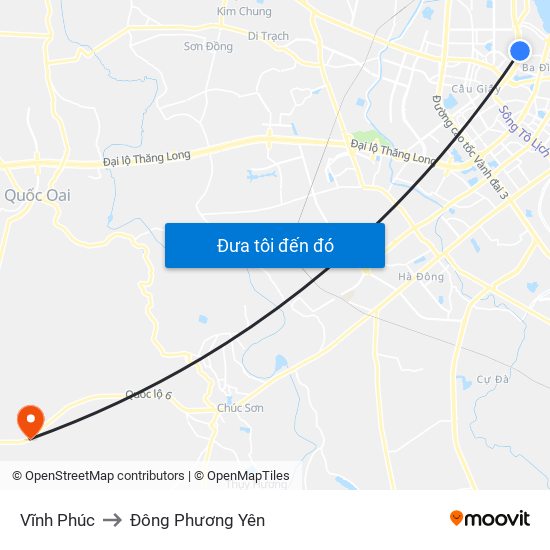 Vĩnh Phúc to Đông Phương Yên map