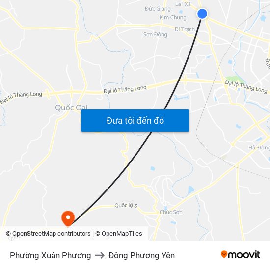 Phường Xuân Phương to Đông Phương Yên map