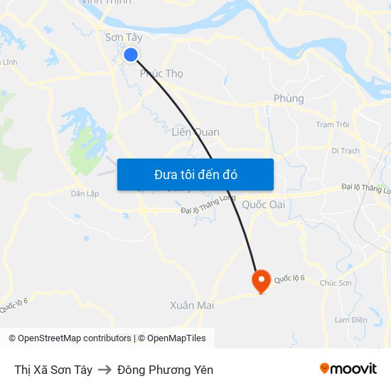 Thị Xã Sơn Tây to Đông Phương Yên map