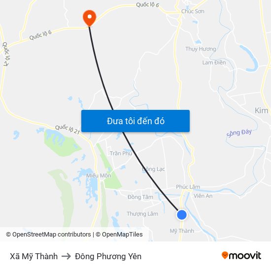 Xã Mỹ Thành to Đông Phương Yên map