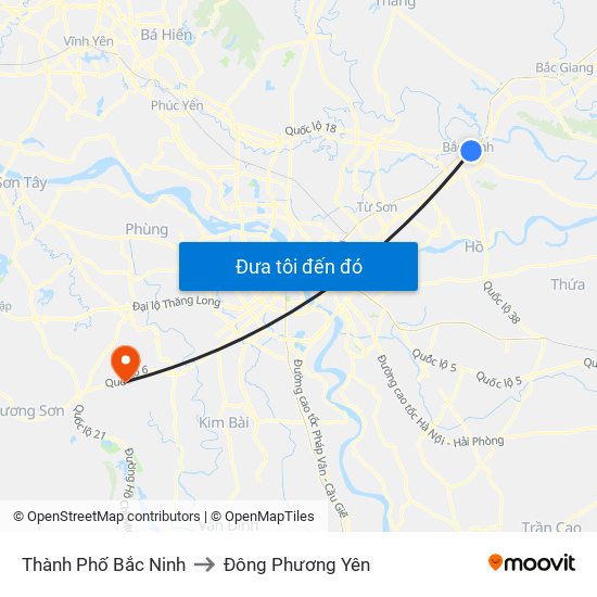 Thành Phố Bắc Ninh to Đông Phương Yên map