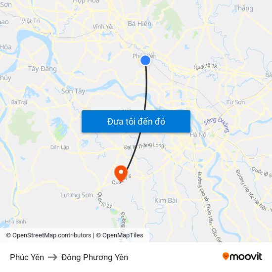 Phúc Yên to Đông Phương Yên map