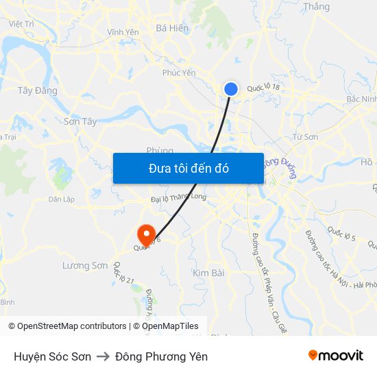 Huyện Sóc Sơn to Đông Phương Yên map