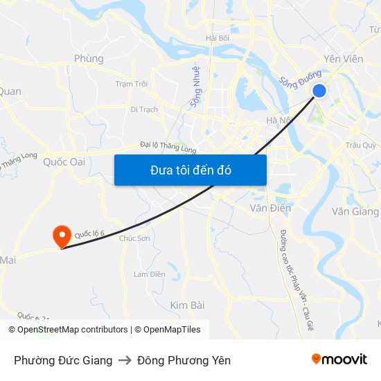 Phường Đức Giang to Đông Phương Yên map