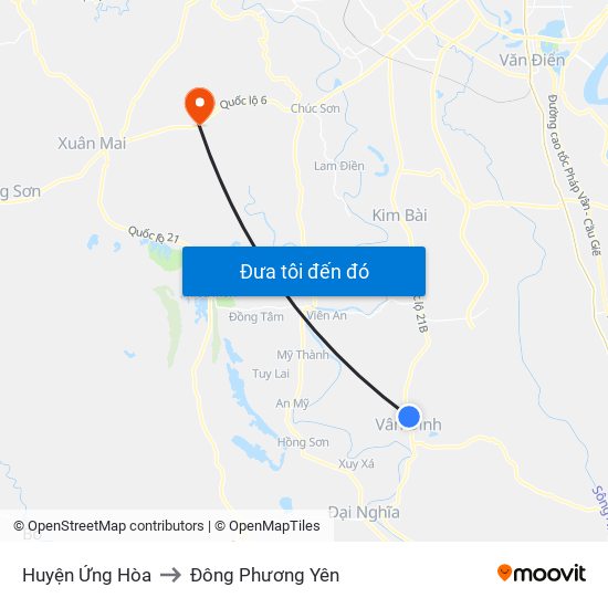 Huyện Ứng Hòa to Đông Phương Yên map