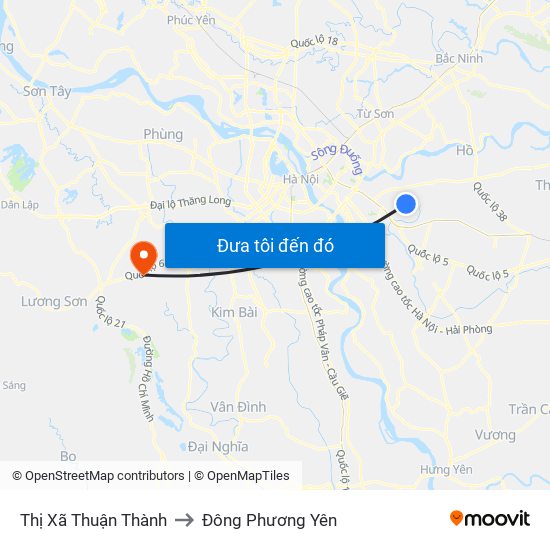 Thị Xã Thuận Thành to Đông Phương Yên map
