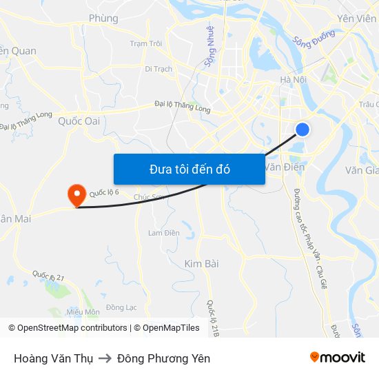 Hoàng Văn Thụ to Đông Phương Yên map