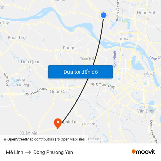 Mê Linh to Đông Phương Yên map