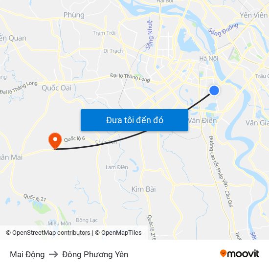 Mai Động to Đông Phương Yên map