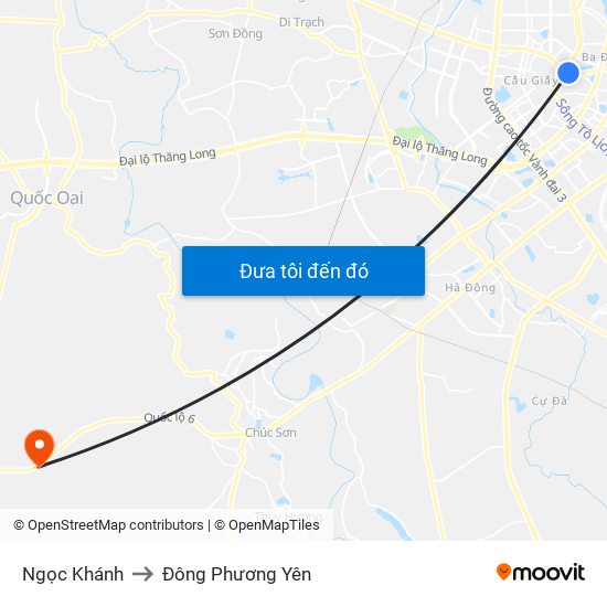 Ngọc Khánh to Đông Phương Yên map