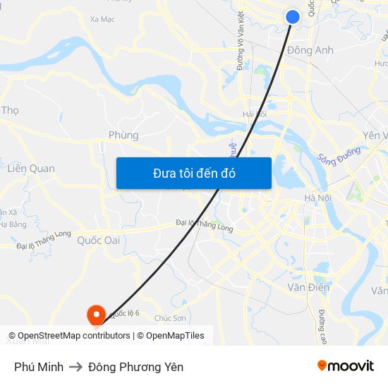 Phú Minh to Đông Phương Yên map