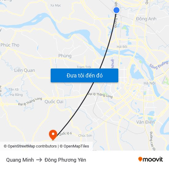 Quang Minh to Đông Phương Yên map