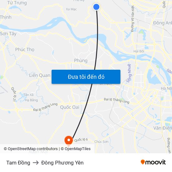 Tam Đồng to Đông Phương Yên map