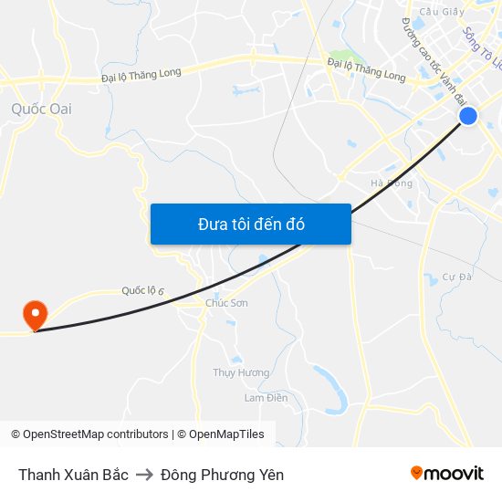 Thanh Xuân Bắc to Đông Phương Yên map