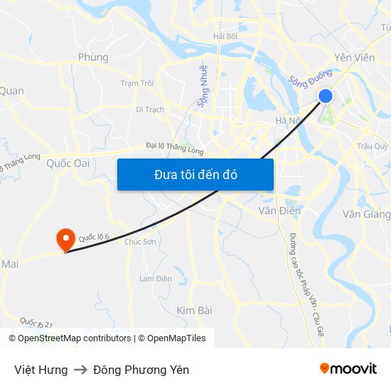 Việt Hưng to Đông Phương Yên map