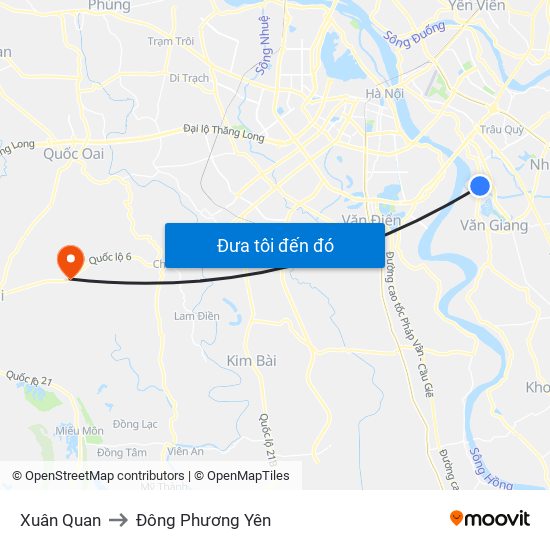 Xuân Quan to Đông Phương Yên map