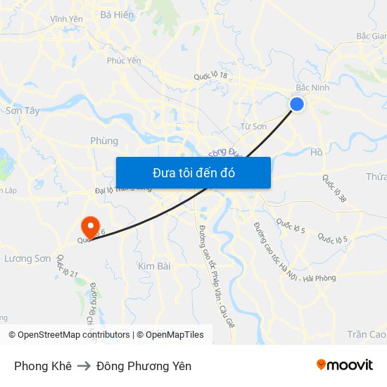 Phong Khê to Đông Phương Yên map