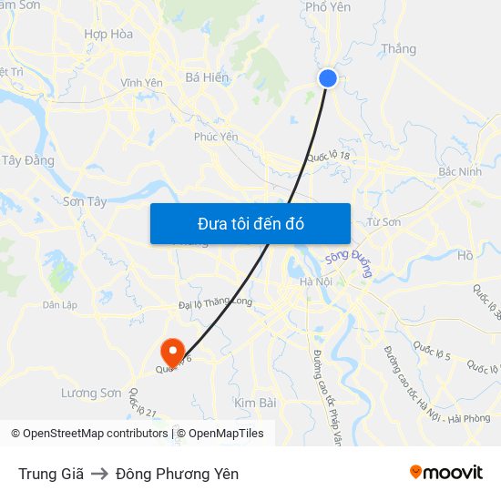 Trung Giã to Đông Phương Yên map