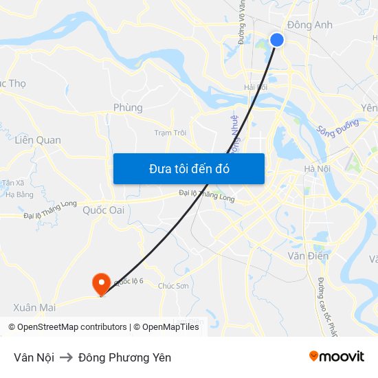 Vân Nội to Đông Phương Yên map
