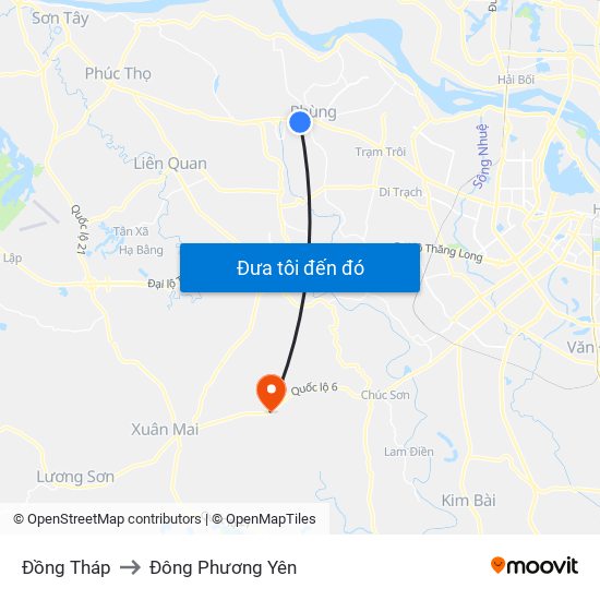 Đồng Tháp to Đông Phương Yên map
