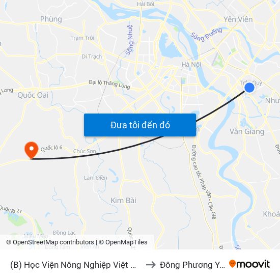 (B) Học Viện Nông Nghiệp Việt Nam to Đông Phương Yên map