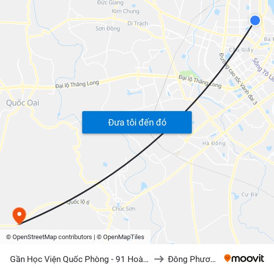 Gần Học Viện Quốc Phòng - 91 Hoàng Quốc Việt to Đông Phương Yên map