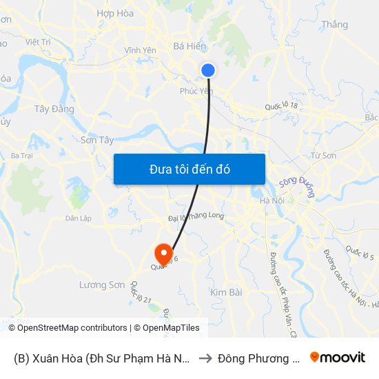 (B) Xuân Hòa (Đh Sư Phạm Hà Nội 2) to Đông Phương Yên map