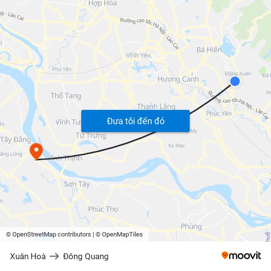 Xuân Hoà to Đông Quang map