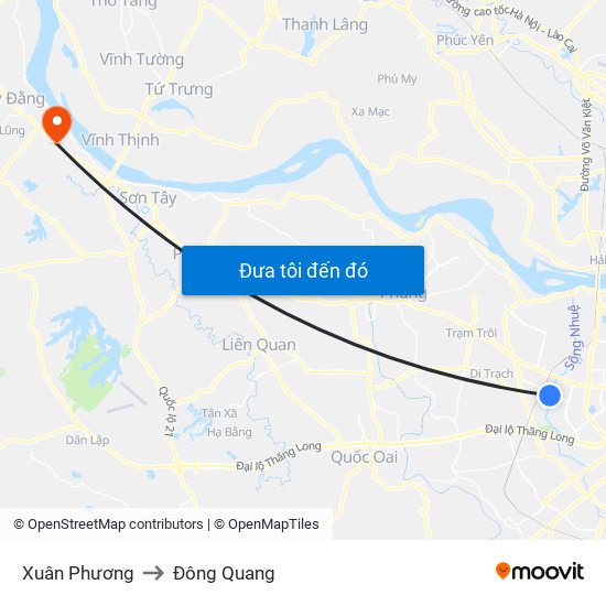 Xuân Phương to Đông Quang map