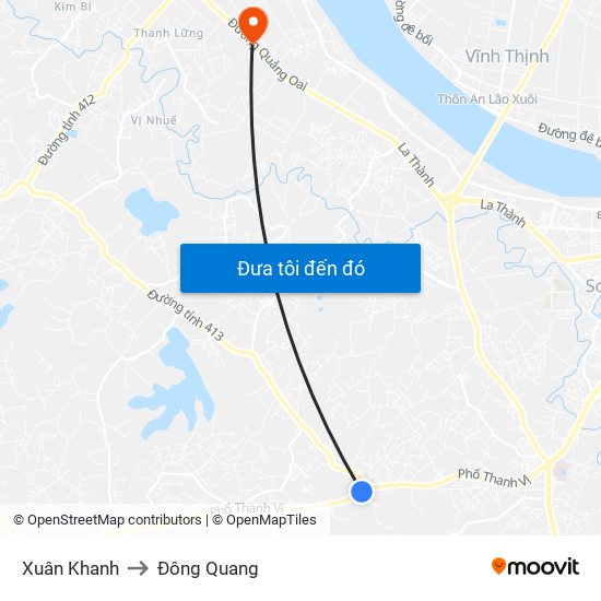 Xuân Khanh to Đông Quang map