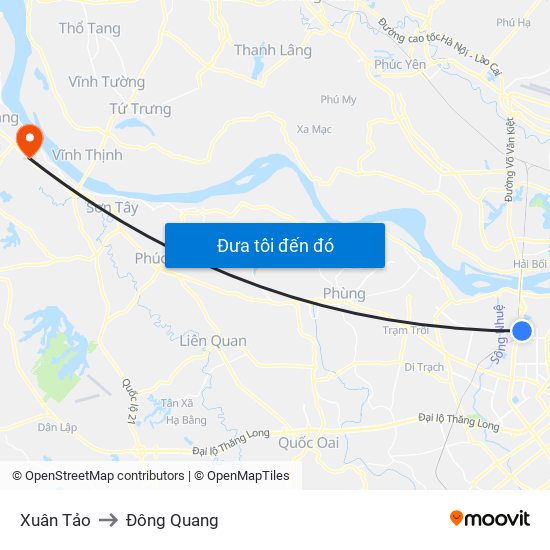 Xuân Tảo to Đông Quang map