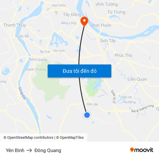 Yên Bình to Đông Quang map