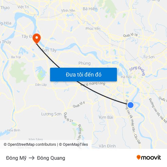 Đông Mỹ to Đông Quang map