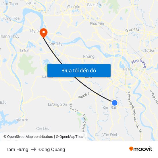 Tam Hưng to Đông Quang map
