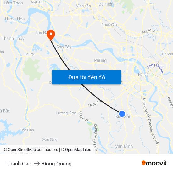 Thanh Cao to Đông Quang map