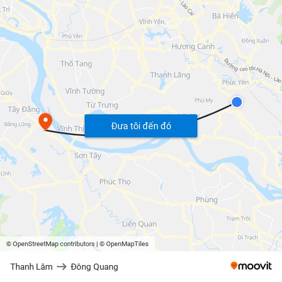 Thanh Lâm to Đông Quang map