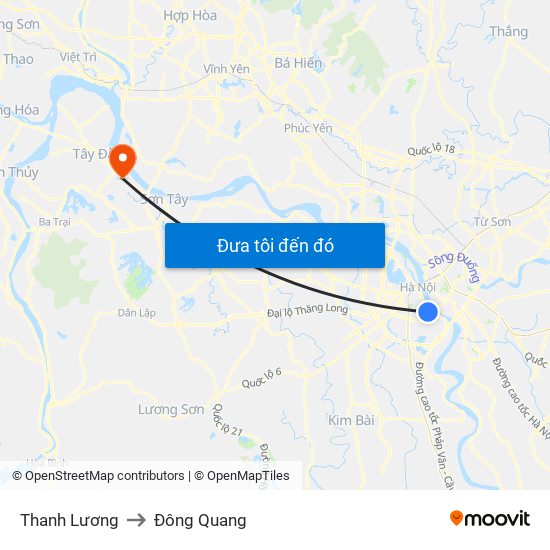 Thanh Lương to Đông Quang map