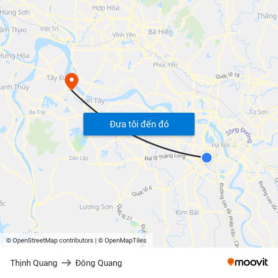 Thịnh Quang to Đông Quang map