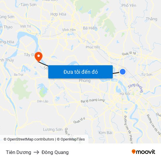 Tiên Dương to Đông Quang map