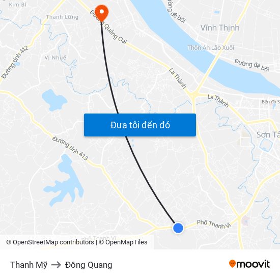 Thanh Mỹ to Đông Quang map