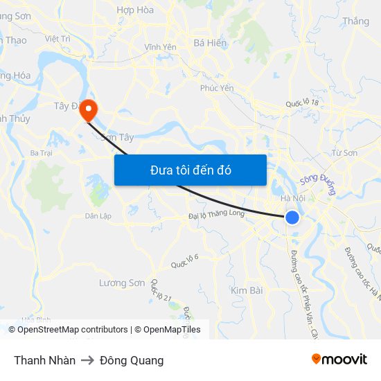 Thanh Nhàn to Đông Quang map