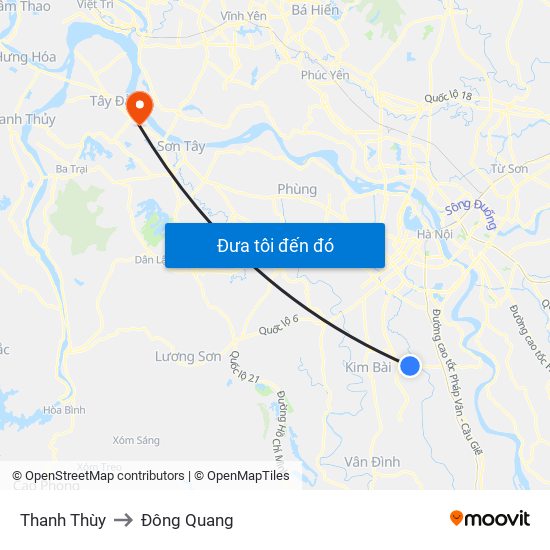 Thanh Thùy to Đông Quang map