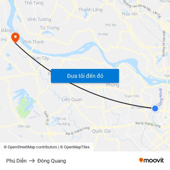 Phú Diễn to Đông Quang map