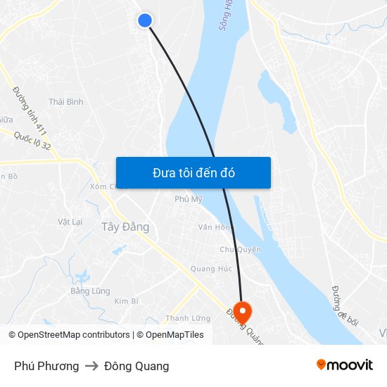 Phú Phương to Đông Quang map