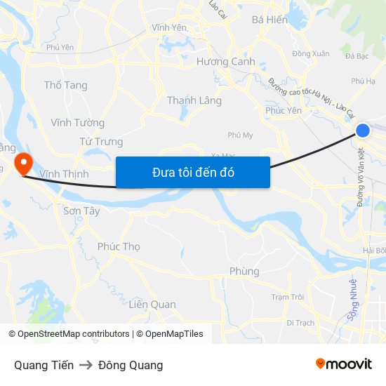 Quang Tiến to Đông Quang map