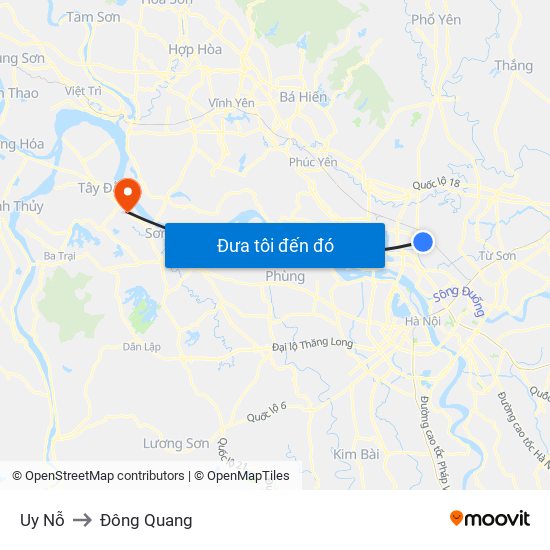 Uy Nỗ to Đông Quang map