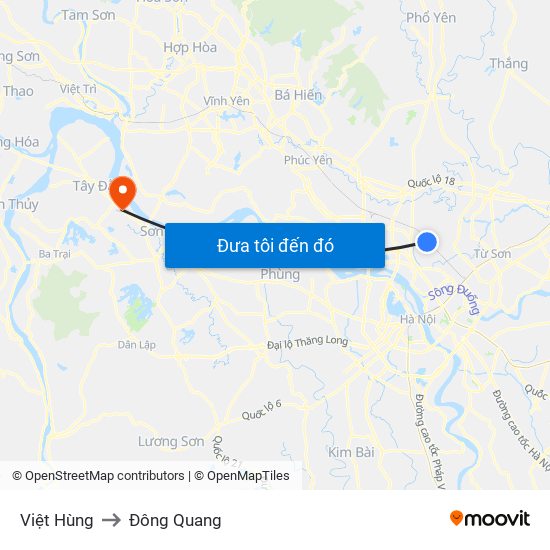 Việt Hùng to Đông Quang map