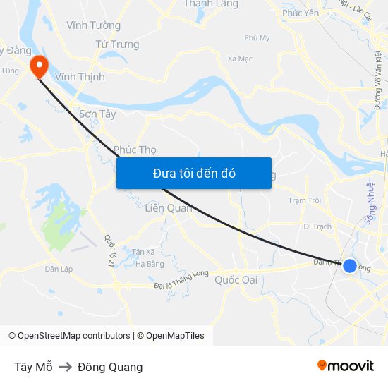 Tây Mỗ to Đông Quang map
