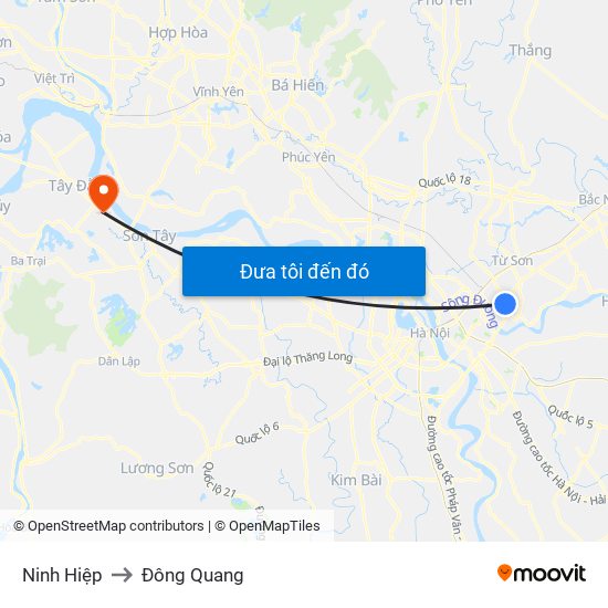 Ninh Hiệp to Đông Quang map