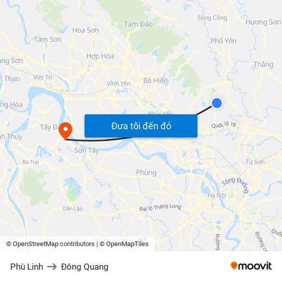 Phù Linh to Đông Quang map